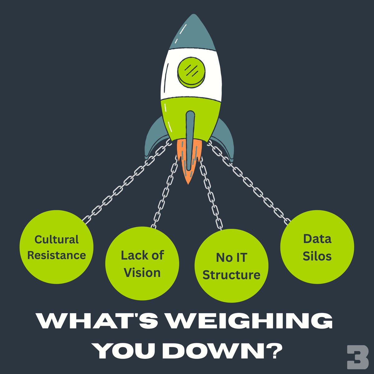 B3sys's tweet photo. Digital transformation should feel like a rocket launch—full throttle toward new heights. But too often, hidden weights keep us grounded:

1️⃣ Cultural Resistance

Teams cling to familiar routines, slowing liftoff. Break the anchor by fostering continuous learning, celebrating small wins, and sharing success stories to turn skeptics into supporters.

2️⃣ Lack of Vision & Strategy

Without a clear mission and mapped trajectory, progress drifts off course. Define measurable goals, chart your milestones, and align every crew member on the path forward.

3️⃣ Inadequate IT Infrastructure

Old, fragile systems can’t deliver the thrust you need. Invest in scalable, secure technology—upgrading from a sputtering engine to a high-performance booster that carries you skyward.

4️⃣ Data Silos

When critical data is locked in silos, your rocket’s weight is uneven, causing instability. Integrate your data sources to balance the load and ensure smooth ascendancy.

What else is keeping you grounded? 🚀

#DigitalTransformation #Industry40 #DataStrategy #OperationalExcellence #AI #Manufacturing #AI #B3 #B3rry