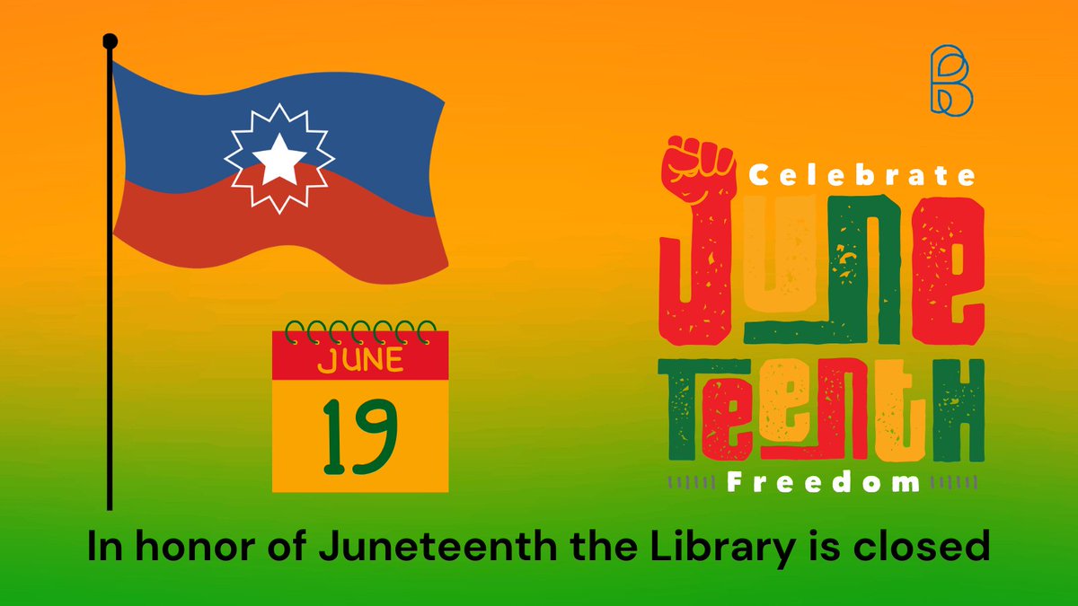 @bankstreetlibrary.bsky.social (@bankstreetlib) on Twitter photo 📚 The library will be CLOSED Thursday, June 19th in observance of Juneteenth. We honor this important day commemorating freedom and the end of slavery in America. We'll reopen Friday with regular hours. #bankstreet #juneteenth <a href="/bankstreetedu/">Bank Street College</a> <a href="/sfc_bankstreet/">Bank Street School for Children</a> 📚 The library will be CLOSED Thursday, June 19th in observance of Juneteenth. We honor this important day commemorating freedom and the end of slavery in America. We'll reopen Friday with regular hours. #bankstreet #juneteenth <a href="/bankstreetedu/">Bank Street College</a> <a href="/sfc_bankstreet/">Bank Street School for Children</a>