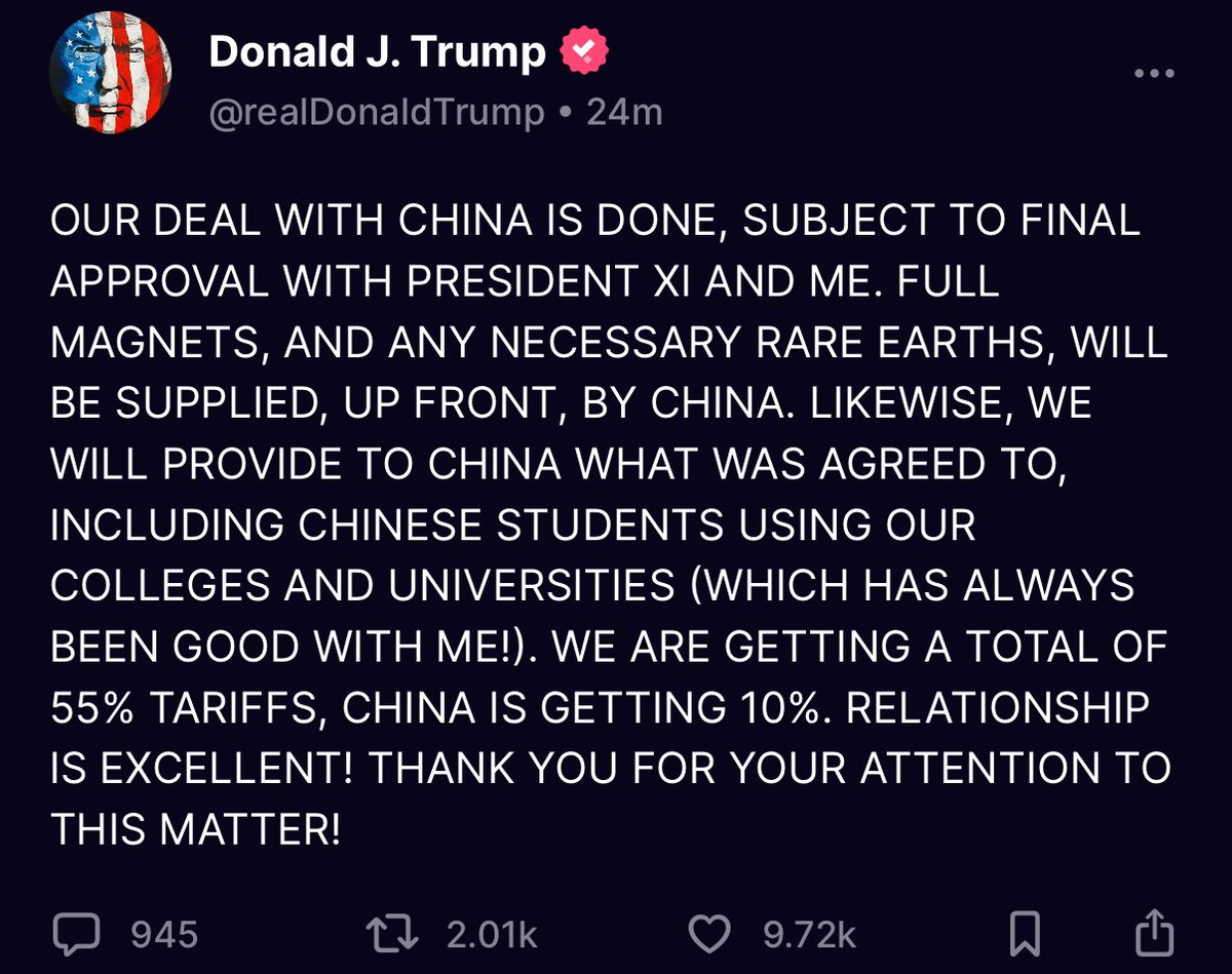 TRUMP JUST MADE A DEAL WITH CHINA

BULLISH