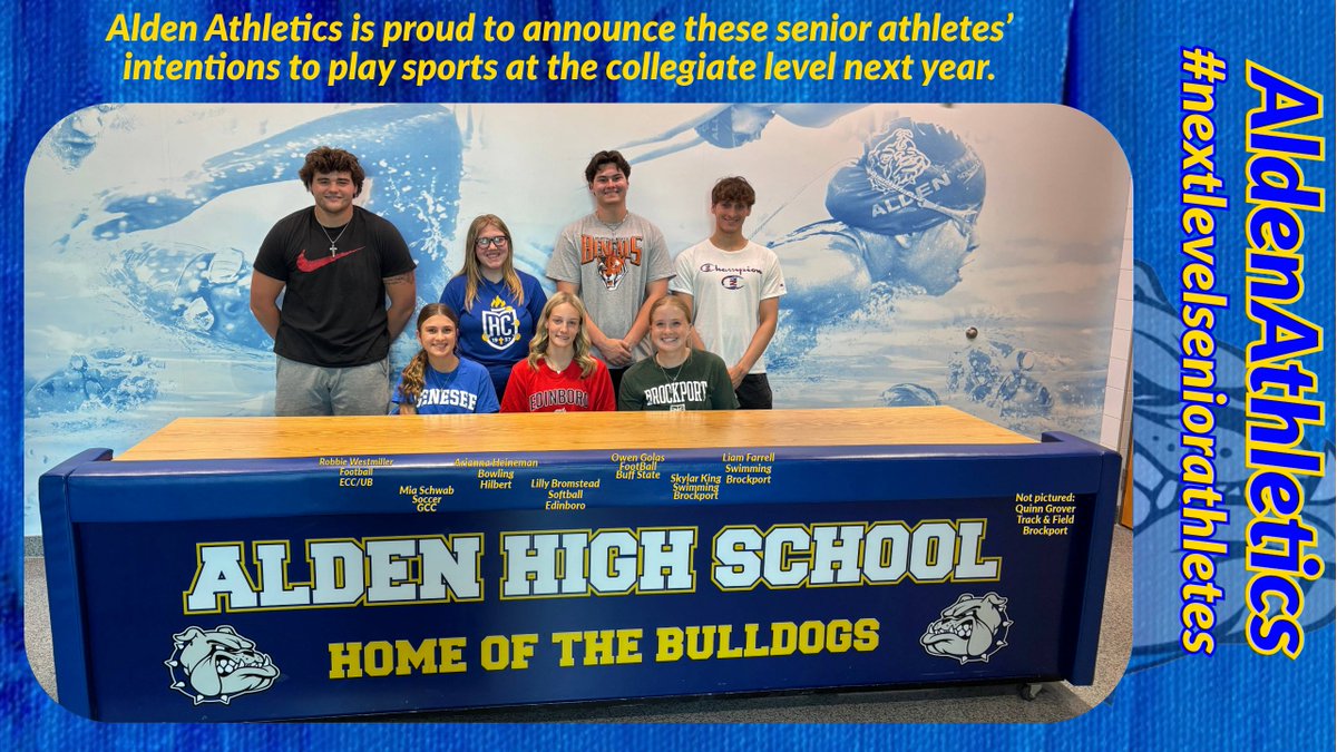 Alden_Athletics's tweet image. Yesterday, we held a Bulldog "signing ceremony" for our seniors who intend to continue their athletic career at the NCAA level next year.
Congratulations to these seniors on making this commitment!
@AldenFootball @AldenSoccer @AldenGirlSoccer @AldenSwimming @alden_softball