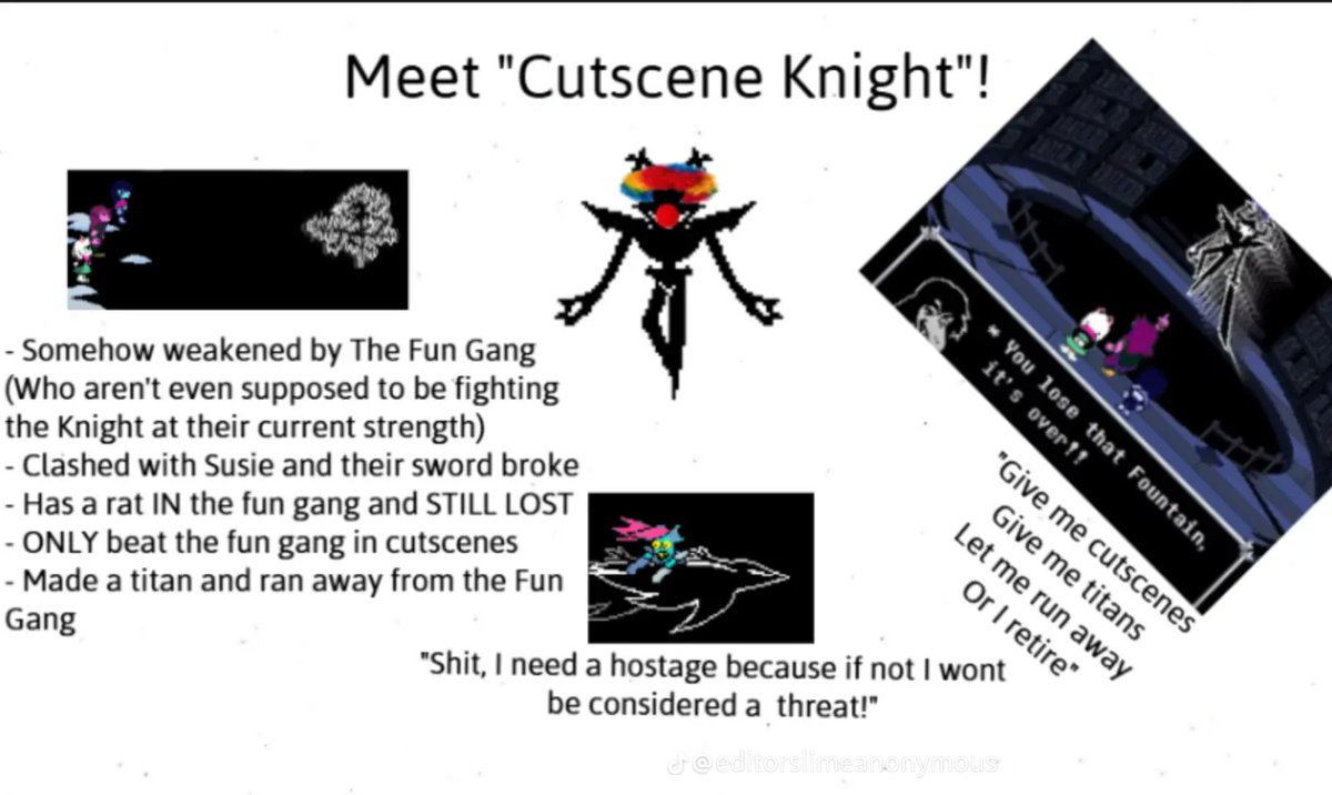 Spoilers for chapter 3+4 of deltarune. Little shitpost i found on tiktok while on the toilet at work. I love "potential man" images like this so much