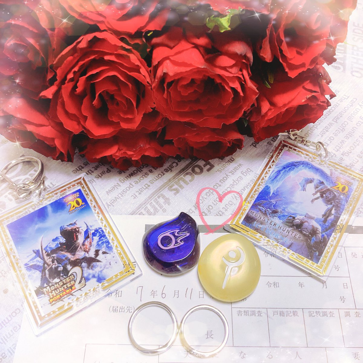 Na_At21's tweet photo. 本日、入籍しました💍💐🤍

モンハンIBで出会って、
FF14一緒に始めて、
モンハンワイルズも一緒に始めて、

こんなことが起きるなんて…人生何が起きるか本当に分からない😭🌸
夫婦共々、今後とも変わらず遊んで頂けたら嬉しいです🐸🐔❤️💜 https://t.co/m4punvcXIH