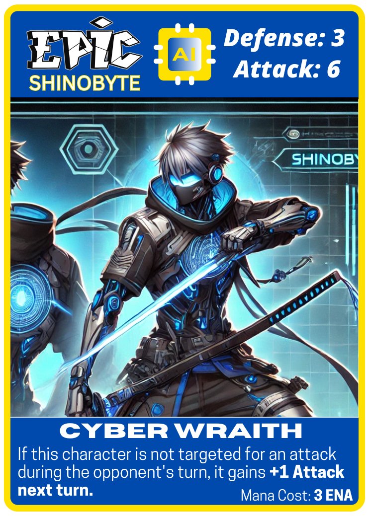 💥⚔️ “Stealth is the deadliest weapon.”

Just deployed Cyber Wraith—an Epic AI character with Attack 6 and Defense 3. If your opponent doesn’t target Wraith during their turn, it gains +1 Attack next turn, turning patience into raw power.

🔥 Printed. Minted. Strike from the