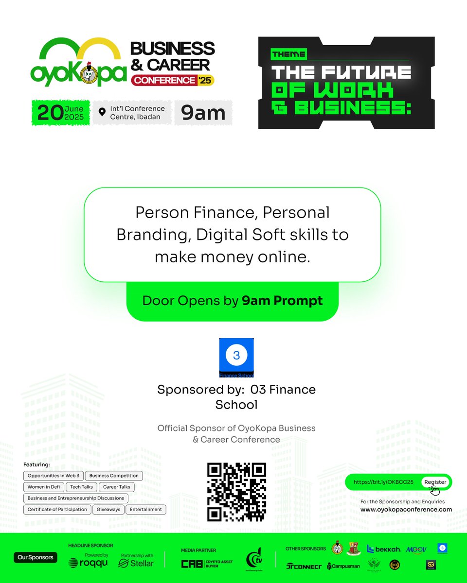 jtconnect (@jtconnect2) on Twitter photo Learn how to make money online at #OyokopaConference25
Sponsored by <a href="/o3financeschool/">O3 Finance School</a> , join expert talks on:
– Personal Finance
– Branding
– Digital Soft Skills
🗓 June 20 | 📍 Int’l Conference Centre, Ibadan
Register: bit.ly/OKBCC25
#FutureOfWork #FinanceSkills Learn how to make money online at #OyokopaConference25
Sponsored by <a href="/o3financeschool/">O3 Finance School</a> , join expert talks on:
– Personal Finance
– Branding
– Digital Soft Skills
🗓 June 20 | 📍 Int’l Conference Centre, Ibadan
Register: bit.ly/OKBCC25
#FutureOfWork #FinanceSkills