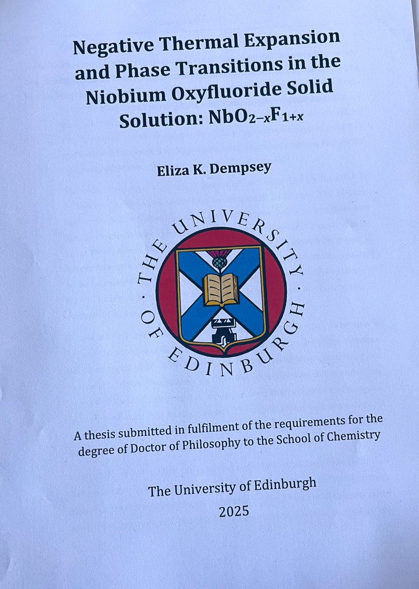 Delighted to say that yesterday I passed my PhD viva! Thank you to James <a href="/CumbyLab/">Functional Materials Group</a> for being a wonderful supervisor and to my examiners Carole Morrison and Emma McCabe for an excellent discussion and helpful suggestions <a href="/EdinburghChem/">Chemistry Edinburgh</a>