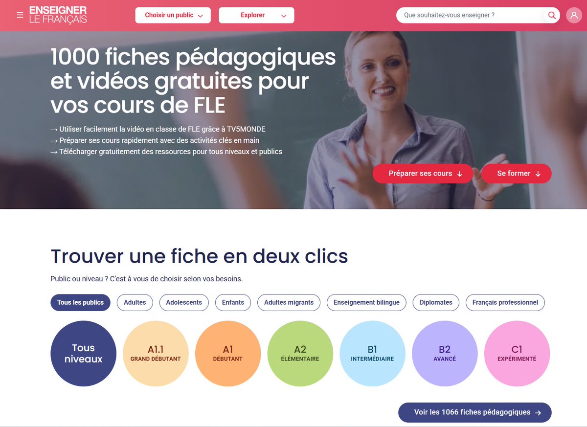 Nouvelle page d'accueil pour le site enseigner.tv5monde.com !
Une page qui se veut plus jolie, mais surtout plus pratique... 
Premier épisode des fonctionnalités incontournables : trouver une fiche en deux clics 🧐 
(à suivre)