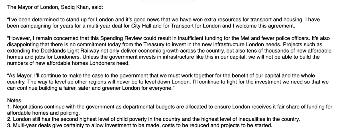Dave Hill (@davehill) on Twitter photo Response to <a href="/RachelReevesMP/">Rachel Reeves</a> from <a href="/MayorofLondon/">Mayor of London, Sadiq Khan</a>. #spendingreview #CSR #London Response to <a href="/RachelReevesMP/">Rachel Reeves</a> from <a href="/MayorofLondon/">Mayor of London, Sadiq Khan</a>. #spendingreview #CSR #London