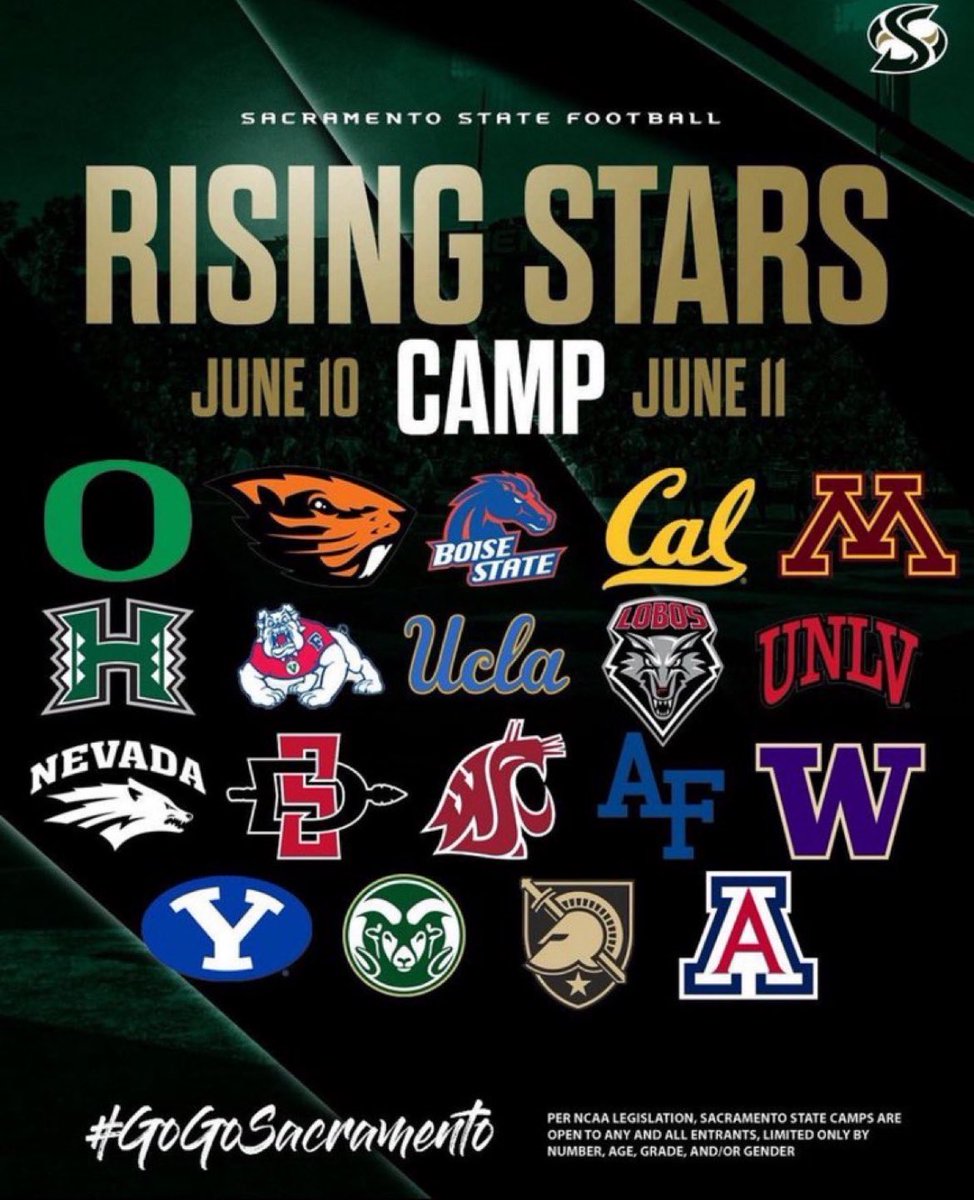Royale Tago (@talofa_royo) on Twitter photo I will be attending the <a href="/SacHornetsFB/">Sac State Football</a> Rising Stars Camp June 10th. Looking forward to competing and showcasing my talents!
<a href="/TheBIGsUpFront/">Coach Sykes</a> <a href="/JasonSlowey/">Jason Slowey</a> <a href="/Joshbrown66/">Josh Brown</a> <a href="/BrennanMarion4/">Coach Marion</a> I will be attending the <a href="/SacHornetsFB/">Sac State Football</a> Rising Stars Camp June 10th. Looking forward to competing and showcasing my talents!
<a href="/TheBIGsUpFront/">Coach Sykes</a> <a href="/JasonSlowey/">Jason Slowey</a> <a href="/Joshbrown66/">Josh Brown</a> <a href="/BrennanMarion4/">Coach Marion</a>