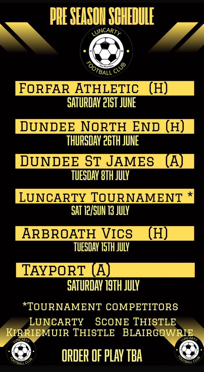 Pre-Season fixture list