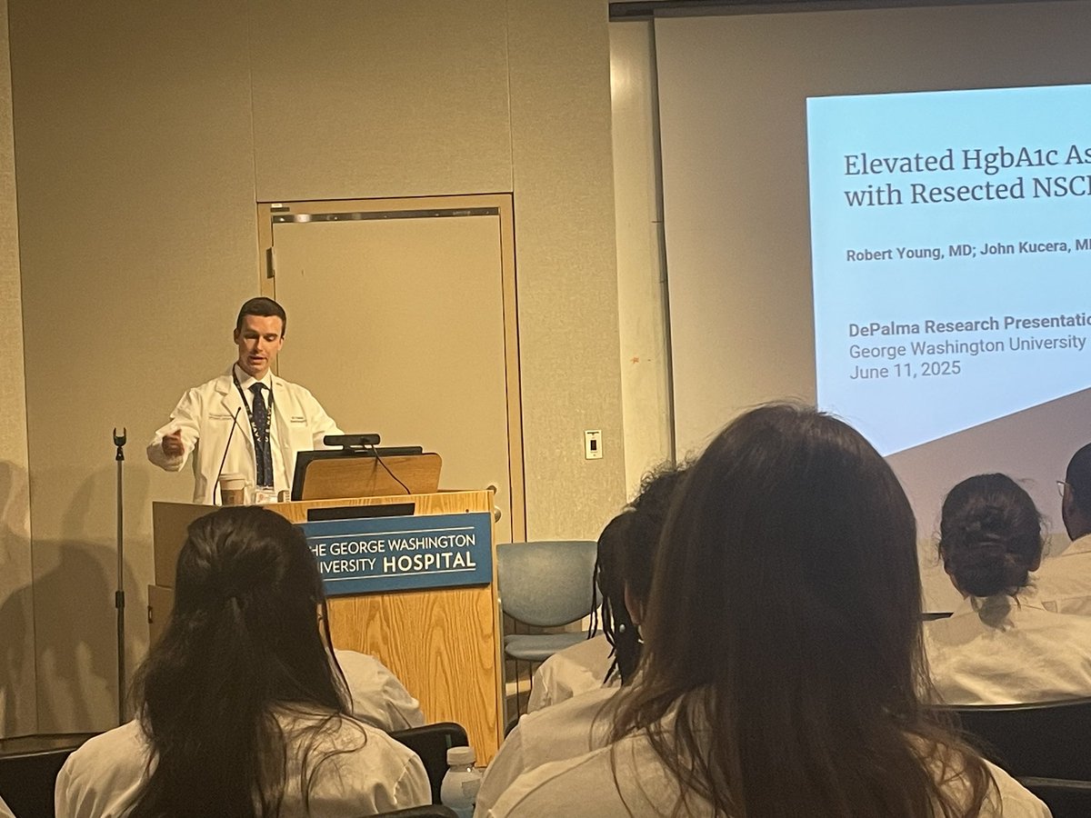 GWSurgery's tweet image. Next up is Dr. Rob Young who spent the year at the @DCVAMC explaining how he navigated the VA Vinci to study how elevated HbA1c worsens outcomes in Vets with resected NSCLC. Surg Onc programs should keep an eye on this guy! 👀🇺🇸💪🏻 #surgonc #meded