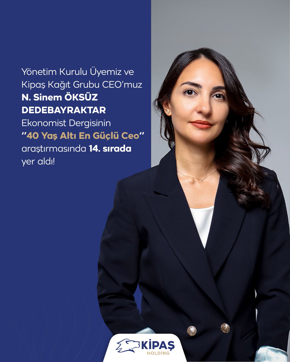 Yönetim Kurulu Üyemiz ve Kipaş Kağıt Grubu CEO’muz  Nezihe Sinem ÖKSÜZ DEDEBAYRAKTAR  Ekonomist Dergisinin‘’ 40 Yaş Altı En Güçlü Ceo ‘’ araştırmasında 14.sırada yer aldı!