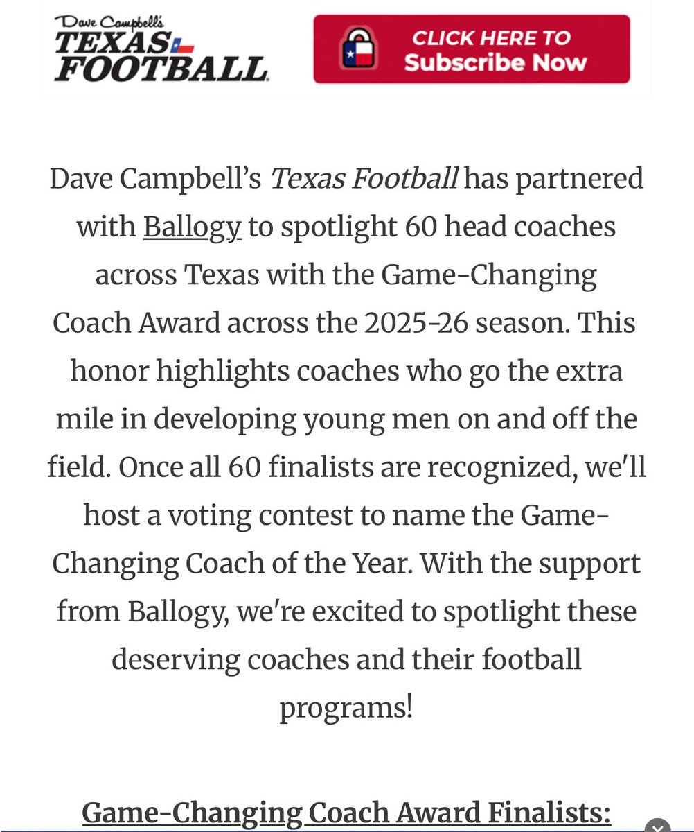 Keri Timmerman (@keri_timmerman) on Twitter photo What an awesome honor to be recognized by <a href="/dctf/">Dave Campbell's Texas Football — TexasFootball.com</a> as a finalist for the Game Changing Coach Award. This is a testament to my wife and kids and their endless sacrifices for me and my players! #GoldStandard
texasfootball.com/game-changing-… What an awesome honor to be recognized by <a href="/dctf/">Dave Campbell's Texas Football — TexasFootball.com</a> as a finalist for the Game Changing Coach Award. This is a testament to my wife and kids and their endless sacrifices for me and my players! #GoldStandard
texasfootball.com/game-changing-…