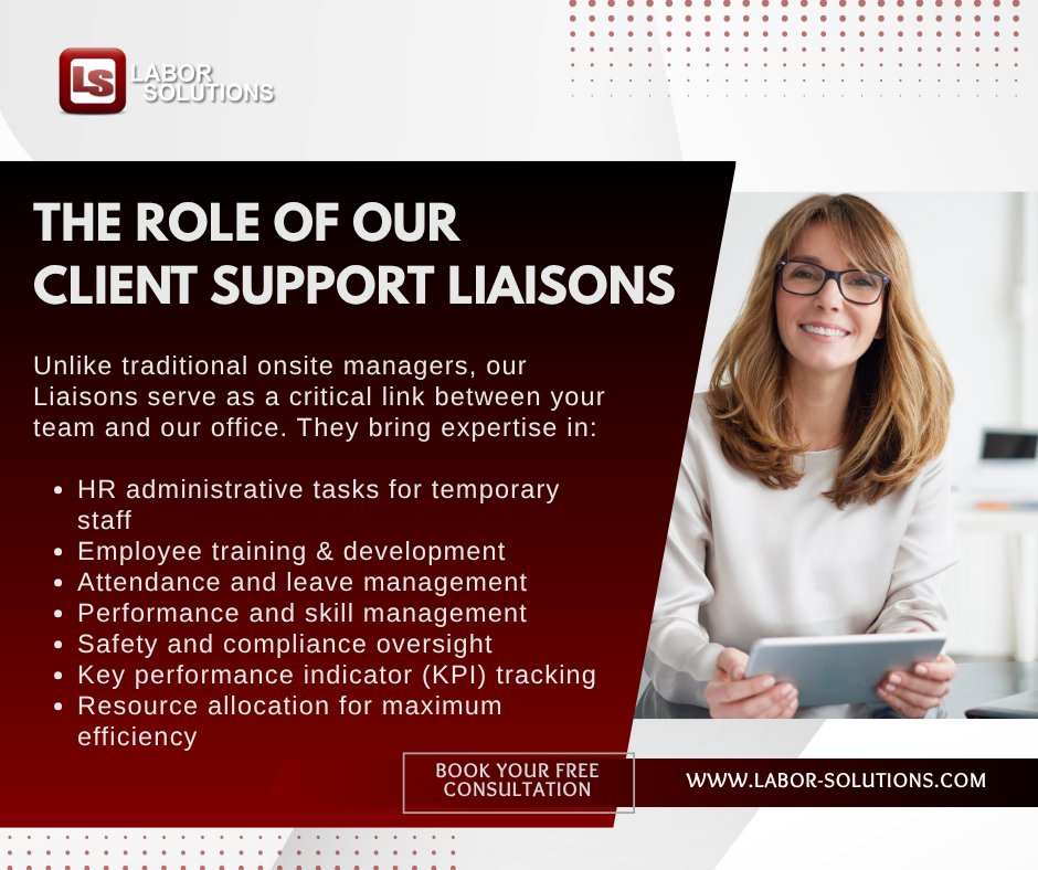 🌟 Meet our Liaisons: the essential connection between your team and our office! 

Elevate your operations with our expert support! 
labor-solutions.com/services/emplo… 

#LaborSolutions #TeamSuccess #HRExcellence #EfficiencyExperts #FindTalent #StaffingIndustry #ClientSuport