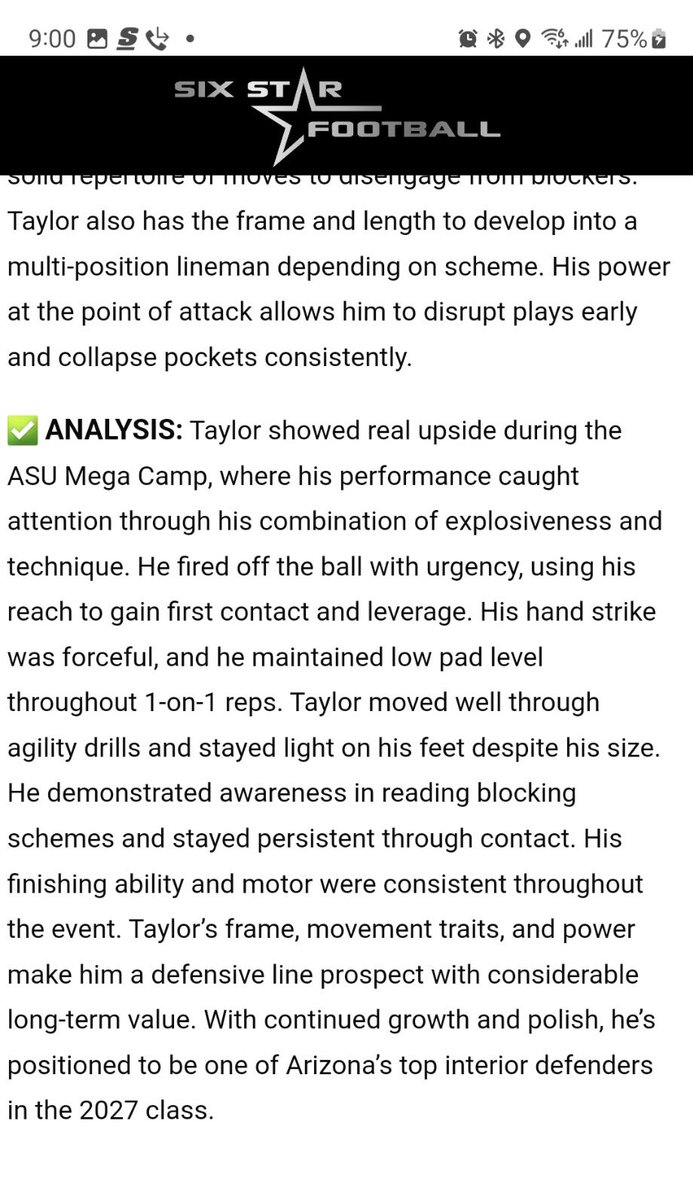 Ethan Taylor (@ethantaylor2027) on Twitter photo Thank you <a href="/sixstarfootball/">Six Star Football | PLUS+</a> for the write up from the <a href="/ASUFootball/">Sun Devil Football</a> Mega Camp! Glad to be able to support my team on the line and thankful for all opportunities to continue to grow and develop.
<a href="/dvfootball/">DVFOOTBALL</a> <a href="/Coach_Mac70/">Jake McSpadden</a> <a href="/JoeyMcGuireTTU/">Joey McGuire 🌵</a> <a href="/Jeff_Reinebold/">Jeff Reinebold</a> <a href="/CoachBibbs52/">Jalon Bibbs</a> <a href="/JaylenJohnson92/">Jaylen Johnson</a> Thank you <a href="/sixstarfootball/">Six Star Football | PLUS+</a> for the write up from the <a href="/ASUFootball/">Sun Devil Football</a> Mega Camp! Glad to be able to support my team on the line and thankful for all opportunities to continue to grow and develop.
<a href="/dvfootball/">DVFOOTBALL</a> <a href="/Coach_Mac70/">Jake McSpadden</a> <a href="/JoeyMcGuireTTU/">Joey McGuire 🌵</a> <a href="/Jeff_Reinebold/">Jeff Reinebold</a> <a href="/CoachBibbs52/">Jalon Bibbs</a> <a href="/JaylenJohnson92/">Jaylen Johnson</a>