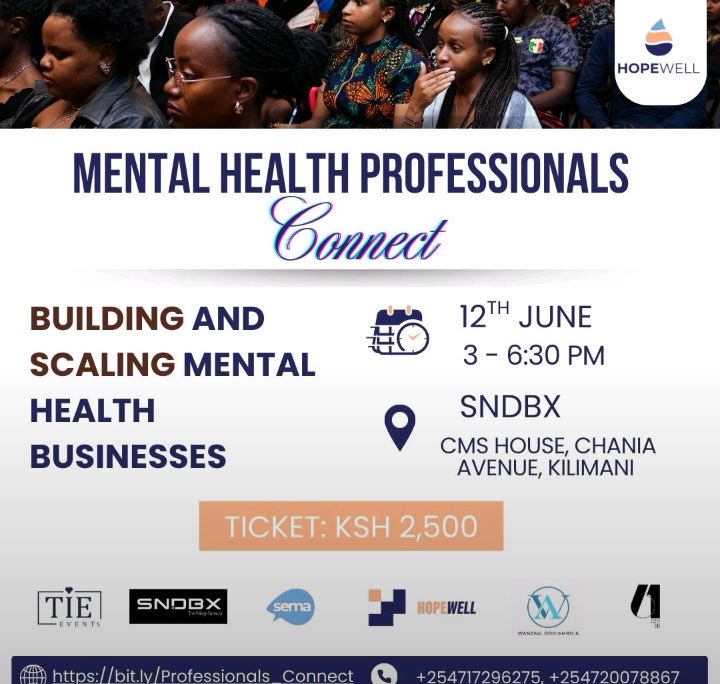Chitayi Murabula (@dr_chitayi) on Twitter photo Hopewell foundation has organised this networking event for mental health professionals this Thurs 12th June 2025 from 3pm. Spread the word.
#MentalHealth254
<a href="/MuindiS/">Serah Muindi</a> Hopewell foundation has organised this networking event for mental health professionals this Thurs 12th June 2025 from 3pm. Spread the word.
#MentalHealth254
<a href="/MuindiS/">Serah Muindi</a>