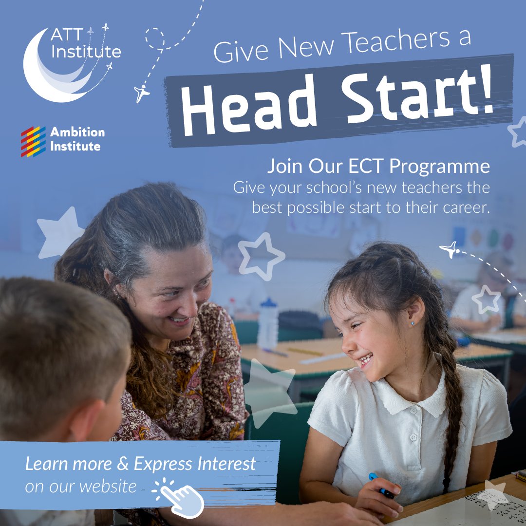 ATTInstitute's tweet image. Give your new teachers the best head start! 🏃🏁

Our #ECTprogramme provides a supportive environment for new teachers in your school to grow their skills and confidence.

Learn more &amp;amp; express interest: tinyurl.com/yc33ndpb

#ECT #ECF #EarlyCareerFramework #EarlyCareerTeachers