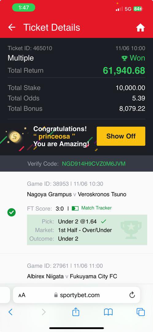 Payment after win is available for the first time. If you can stake high inbox on my WhatsApp number +234 806 430 8076