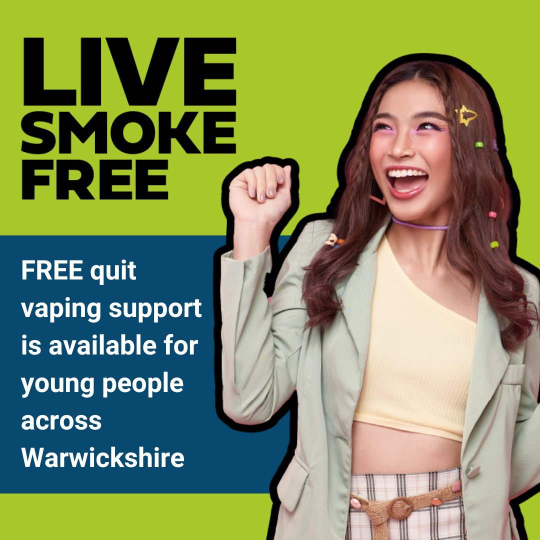 Single-use vapes are now banned in the UK 🚫

Vapes are not harmless and may contain high levels of addictive nicotine ⚠️

Free support to quit vaping is available for young people living and working in Warwickshire aged 12+ 🚭:
orlo.uk/Rlj9e
