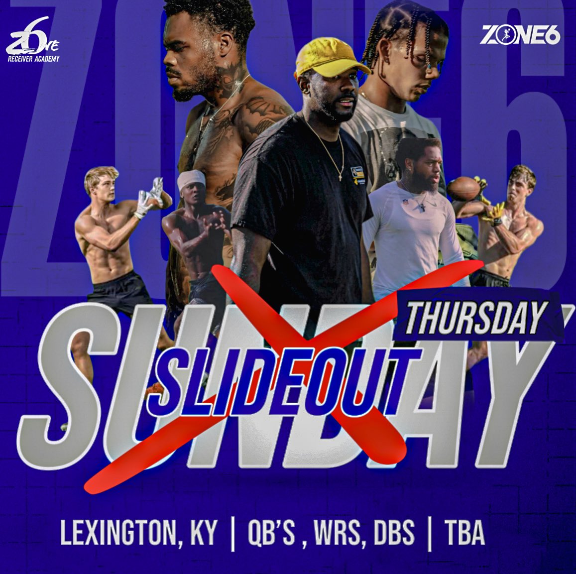 Let’s grab work on June19th . SlideOut Thursday session! 

Looking for for 10 WRs, 10 DBs, 2-3 QBs .

It’s all Gas no Breaks let’s compete and get better !

#Z6⚡️ #AllWork‼️ #labwork🧪🥼🏈 #TunnelVision⚡️ #YouVYou‼️#footwork #Widereceiverdrills #LexingtonKY #College