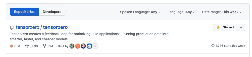 thebigmehtaphor's tweet image. TensorZero #1 globally on GitHub this week 🤯
thank you to everyone especially the OSS homies