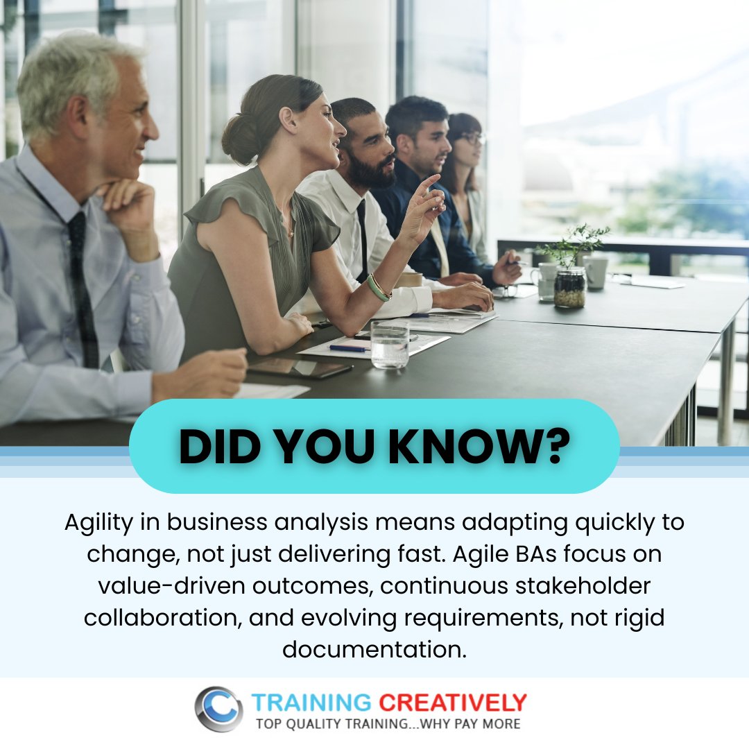 traincreatively's tweet image. 📚 Ready to lead change with confidence?
Join our AgileBA® Foundation and Practitioner course to build practical skills in Agile business analysis.

#AgileBA #BusinessAnalysis #AgilityInBusiness