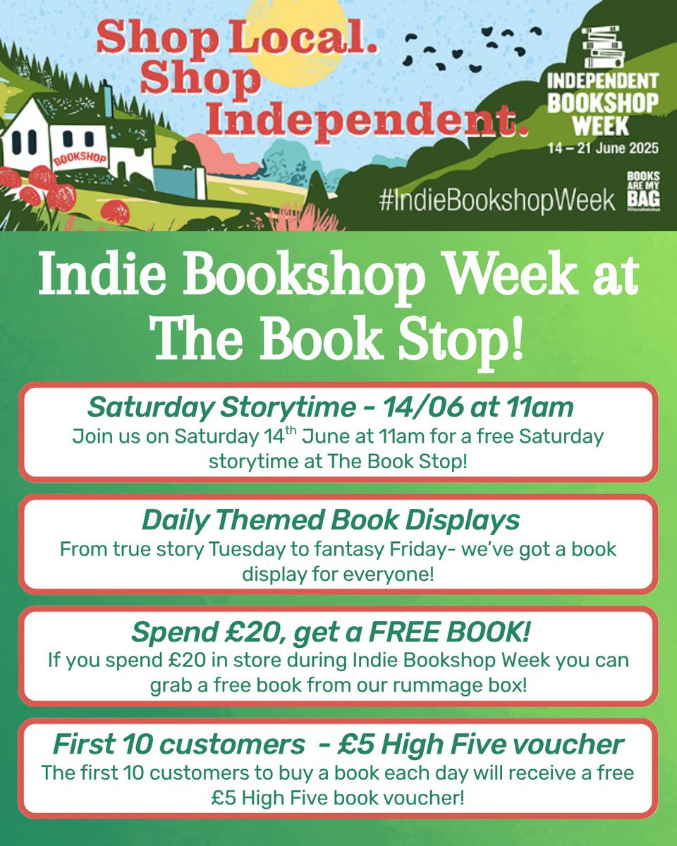 The Book Stops Here 📕 (@sthbookstop) on Twitter photo Indie Bookshop Week starts THIS SATURDAY!📚
Here's what we've got planned- from giving away FREE BOOKS & £5 vouchers to daily book displays, there'll be something new everyday!
Shop local, shop indie🛍️
#indiebookshop #independentbookshopweek #ukbookshop <a href="/booksaremybag/">Books Are My Bag</a> Indie Bookshop Week starts THIS SATURDAY!📚
Here's what we've got planned- from giving away FREE BOOKS & £5 vouchers to daily book displays, there'll be something new everyday!
Shop local, shop indie🛍️
#indiebookshop #independentbookshopweek #ukbookshop <a href="/booksaremybag/">Books Are My Bag</a>