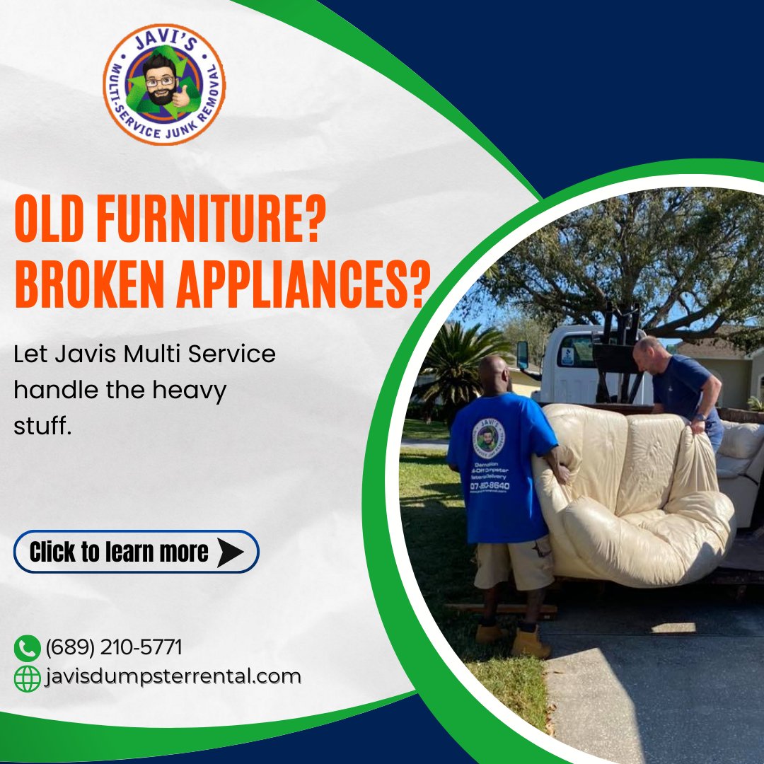 javisdumpsters's tweet image. Old furniture? Broken appliances?
 Let Javis Multi Service handle the heavy stuff.

 💪 Book junk removal at javisdumpsterrental.com

#FurnitureRemoval #HeavyLiftingExperts #JavisWorks