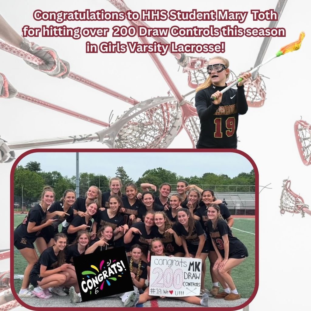 Congratulations HHS Student Mary Toth for breaking the Girls Lacrosse School Record with over 200 Draw Controls! Amazing job! Go Raiders!