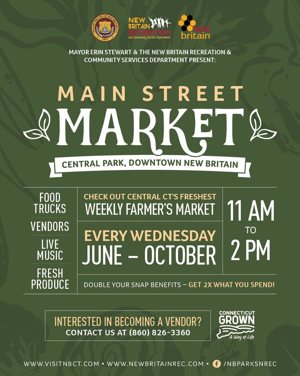 Wednesdays are for fresh finds 🍅🌽🥬🧺
Take CTfastrak to the Main Street Market, steps from the Downtown New Britain Station! 🚌
📅 Every Wednesday | 🕚 11 AM–2 PM

#CTfastrak #MainStreetMarket #ShopLocal