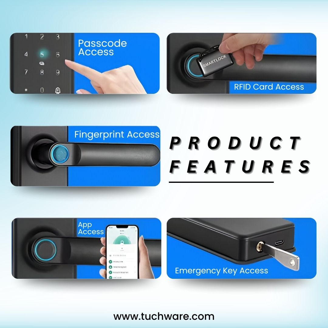 tuchware's tweet image. 🔐 Upgrade your home with the Tuchware XS3200-WF — a sleek smart lock with Wi-Fi, fingerprint, passcode, RFID &amp;amp; app unlock.
✅ 6 keyless options
✅ One-touch opening
Available on Amazon &amp;amp; tuchware.com
#SmartLock #HomeSecurity #WifiLock #Tuchware #MadeInIndia