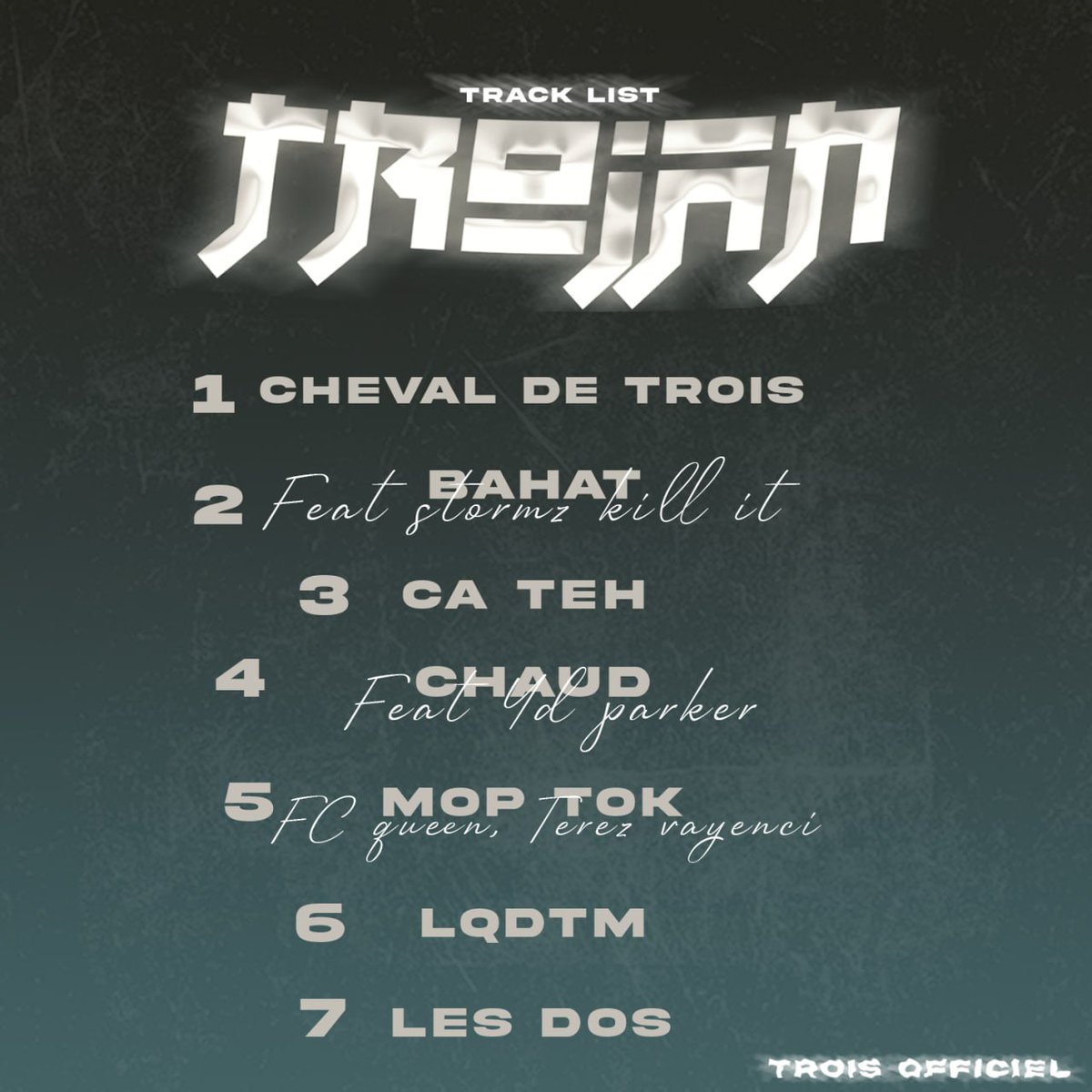 TROJAN NOUVEL EP DISPONIBLE EN PRÉVENTE EXCLUSIVEMENT SUR COLORFOL À PARTIR DE 2000F LE 14 JUIN AVEC 
(STORMZ KILL IT , YD PARKER , FC QUEEN ET TEREZ VAYENCI)

S/o 99 CARTEL POUR LES TRAVAUX  
2KM MUSIC &amp; WOLF CORP POUR LES STUDIOS

#Rapcamer #Troisofficiel #TrojanEP