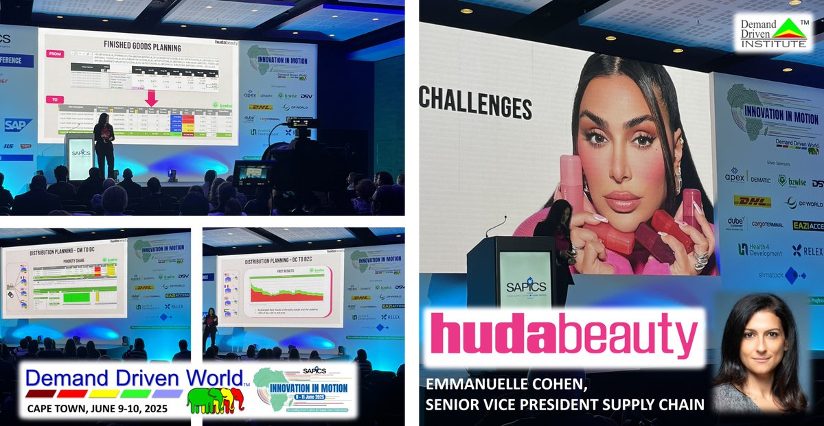 ddinstitute's tweet image. A packed hall saw Emmanuelle COHEN share the details of a #DDMRP makeover for Huda Beauty at Demand Driven World 2025, part of the 47th Annual @SAPICS01  Conference in Cape Town this week.
#DDW2025 #SAPICS2025 #demanddriven #supplychaininnovation #supplychaintransformation