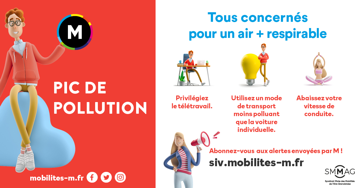⚠️[PIC DE POLLUTION]
A compter du 11 juin, le niveau "Information-recommandations" de la procédure préfectorale est activé sur l'aire grenobloise. Pensez marche, vélo, trottinette, train, bus, tram, car, covoiturage et télétravail.
🪢Infos: mobilites-m.fr
<a href="/GrenobleAlpes/">Grenoble Alpes Métropole</a>