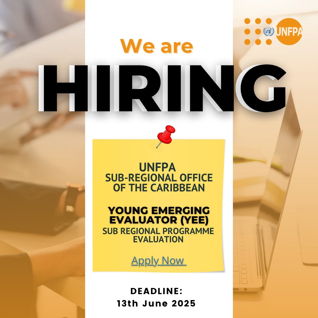 💼 Opportunity for Young Professionals!

If you're an early-career evaluator eager to grow your skills and make a difference, apply now! 

🔗 unf.pa/3Zu5xUe

#UNFPACaribbean #YoungProfessionals
