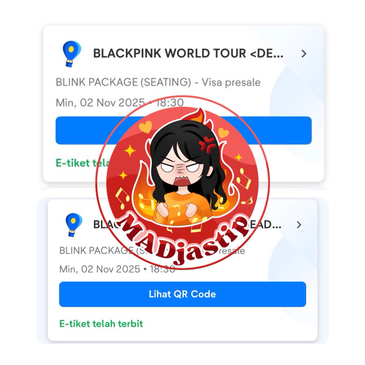 WANT TO SELL BLACKPINK DEADLINE IN JAKARTA

• BLINK PACKAGE (SEATING) - 2TIX DAY 2
• DI URUS SAMPE TIKET FISIK
• FULLPAYMENT ONLY

bayar full tapi mau cod, boleh!
serious buyer only.
#DEADLINEinJAKARTA #DEADLINE_IN_JAKARTA WTB WTS