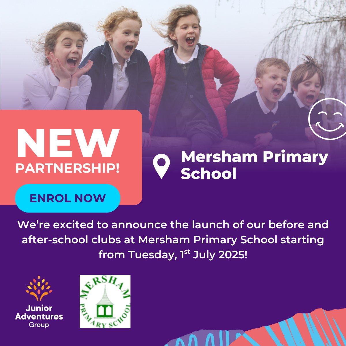 We're excited to be delivering our Rise then Shine and Stay and Play clubs at <a href="/mershamprimary/">MershamPrimarySchool</a> every day throughout the academic year starting from Tuesday, 1st July!

Find out more and enrol today at junioradventuresgroup.co.uk/find-us/mersha…

Claim a free session using code TRYMERSHAM