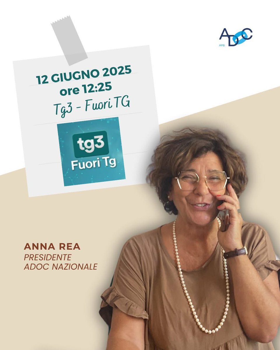 Domani 12 giugno, alle ore 12:25 a FuoriTg su Rai3, sarà presente in studio Anna Rea, presidente Adoc nazionale, per parlare del nostro studio sui centri estivi 2025