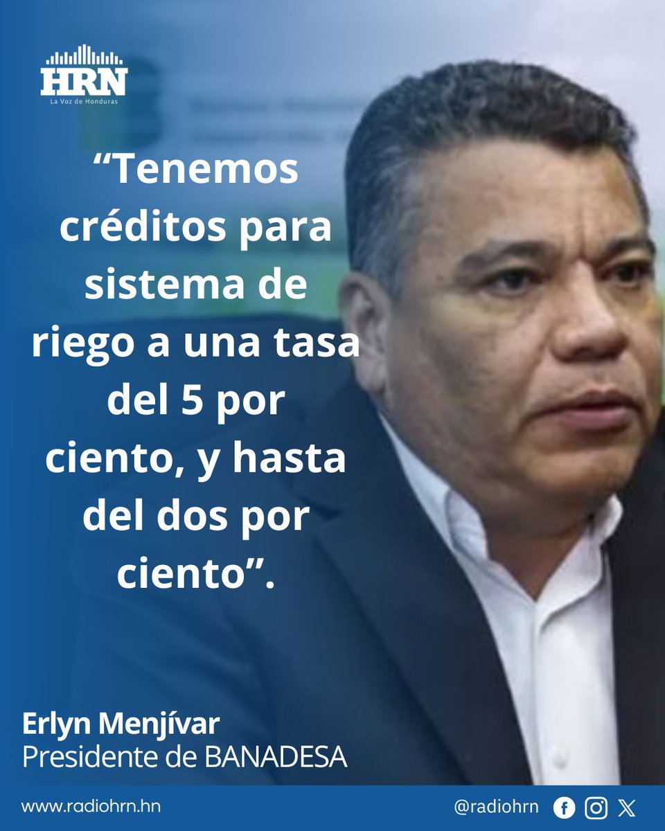 🔴#RadioHRN Erlyn Menjívar, presidente de BANADESA en relación al sector agrícola del país.  👇

radiohrn.hn