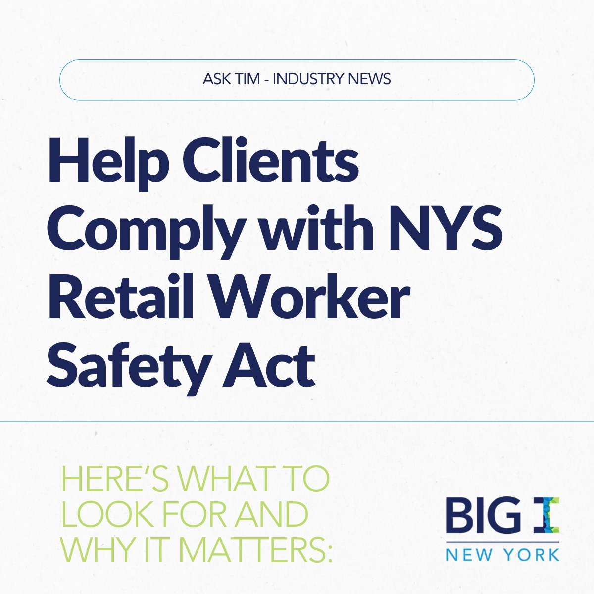 🚨 New Safety Requirements for NY Retailers:

New York retailers with 10 or more employees will need to have a written violence-prevention policy and provide training for new NYS Retail Worker Safety Act Requirements

🔗 biginy.org/newsfeed/Lists…

#WorkersComp

#RetailSafety