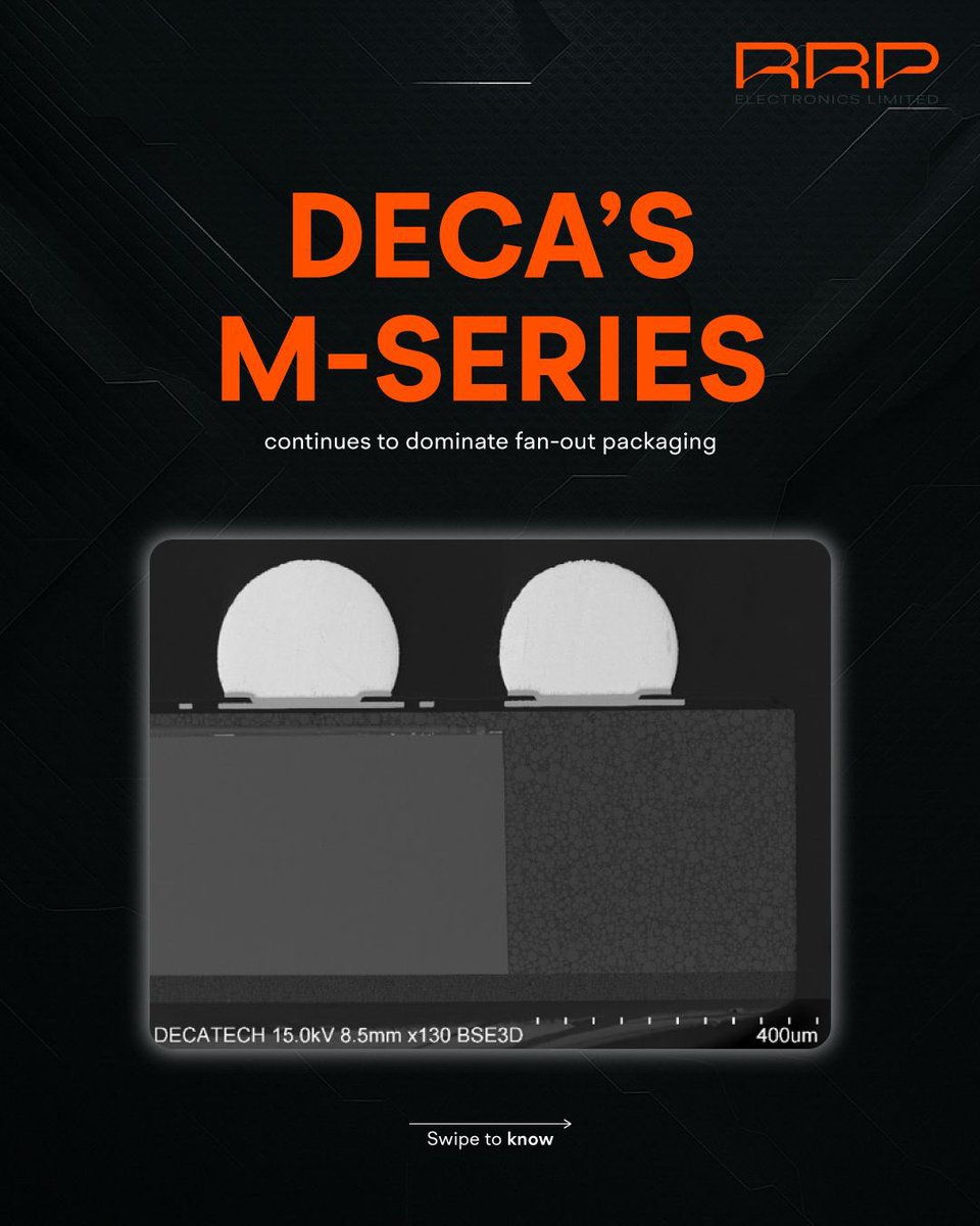 rrpelectronic's tweet photo. From PMICs and RF to MCUs, GPUs, CPUs, FPGAs, and AI, M-Series is enabling high-performance integration at scale.
#RRPElectronics #DecaTechnologies #MSeries #FanOutPackaging #ChipletIntegration #SemiconductorInnovation #AdvancedPackaging https://t.co/eiYxizuzEk
