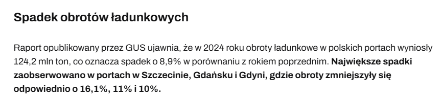 Nie wystarczyło wymienić Prezesa GUS-u. Spadki przeładunków w polskich portach to korzyść dla niemieckiego budżetu. D. Tusk został premierem Polski, żeby realizować obce interesy, a stanowiska w rządzie powierzać ludziom całkowicie niekompetentnym. Znamienne, że gdy polskie porty