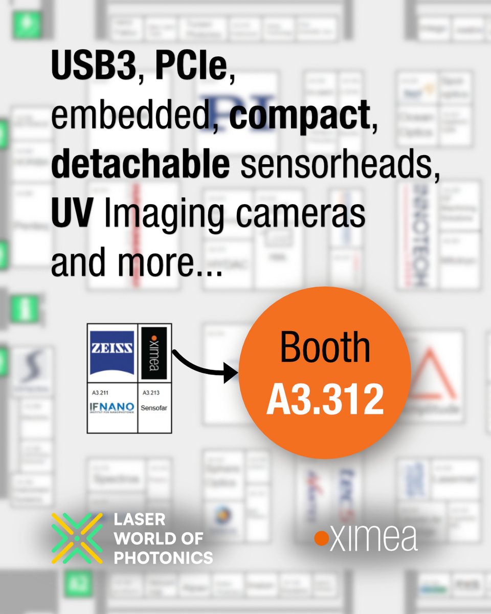 XIMEA - Imaging beyond the Standard. (@ximeagmbh) on Twitter photo We are super happy to be a part of Laser World of Photonics 2025, starting June 24 in Munich. Come check out the future of imaging beyond the standard at Booth Booth 312, Hall A3 with XIMEA!
Want to schedule a tailored meeting? Reach out at info@ximea.com
#industrialcameras We are super happy to be a part of Laser World of Photonics 2025, starting June 24 in Munich. Come check out the future of imaging beyond the standard at Booth Booth 312, Hall A3 with XIMEA!
Want to schedule a tailored meeting? Reach out at info@ximea.com
#industrialcameras