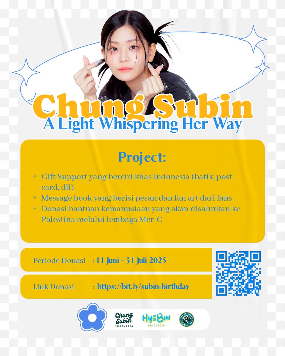 [BIRTHDAY PROJECT SUBIN]

Halo Subinesia!👋🏻

Dalam rangka merayakan ulang tahun aktris kesayangan kita, Chung Subin, kami Chung Subin Indonesia, HyeBin Indonesia, dan F4 Nations Team Indonesia berkolaborasi mengadakan birthday project spesial Subin dengan tema:

✨️CHUNG SUBIN: