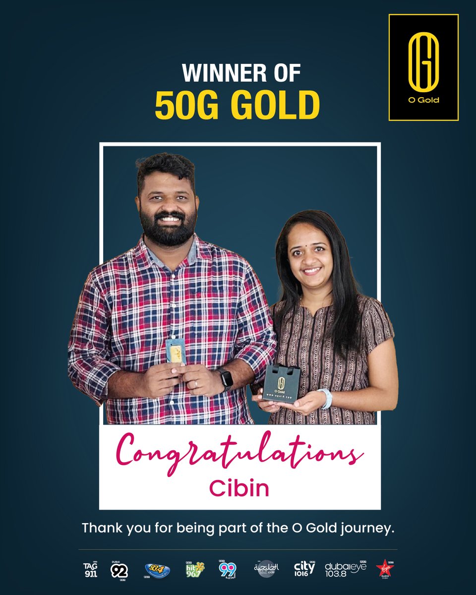 OgoldApp's tweet image. Big win, bigger smiles!

Congratulations to Cibin, our latest winner of 50g GOLD! 🏆
Thank you for being a valuable part of the O Gold family.

Special thanks to our amazing radio partners.