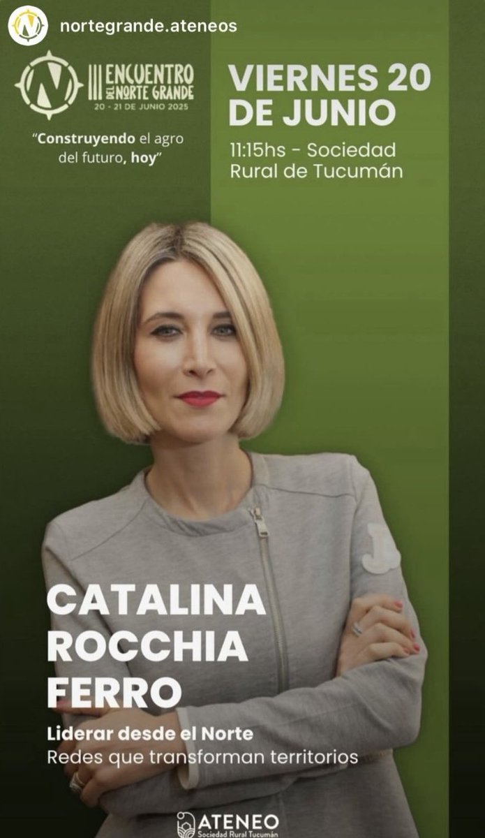 ¡Muy contenta de contarles que voy a estar como disertante en el 3° Encuentro del Norte Grande! 🌱✨

Voy a hablar sobre liderazgo, redes y gremialismo juvenil en el agro, un tema clave para motivar y empoderar a las nuevas generaciones 🚜🤝

#LiderazgoJuvenil #Agro #NorteGrande