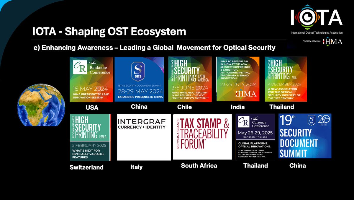 IOTA2024's tweet image. We’re proud to represent our members on the world stage. Please direct message us for presentation highlights, upcoming initiatives, and opportunities to collaborate. #IOTA #opticalsecurity #globalawareness #advocacy