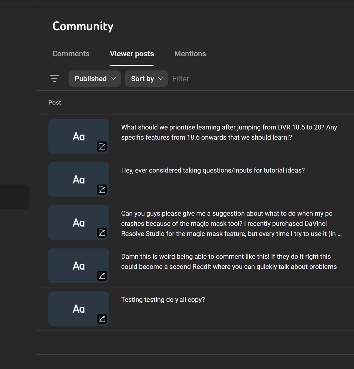 MrAlexTech (@mralextech) on Twitter photo Hey <a href="/YouTubeCreators/">YouTube Creators</a> <a href="/YouTubeInsider/">YouTube Liaison</a>
I don't understand this Viewer Posts?! It seems totally pointless as you can't respond?!
And the posts don't appear within the usual 'comments' list so you can't respond from there either.
In fact... How do you actually respond?! π It's Hey <a href="/YouTubeCreators/">YouTube Creators</a> <a href="/YouTubeInsider/">YouTube Liaison</a>
I don't understand this Viewer Posts?! It seems totally pointless as you can't respond?!
And the posts don't appear within the usual 'comments' list so you can't respond from there either.
In fact... How do you actually respond?! π It's