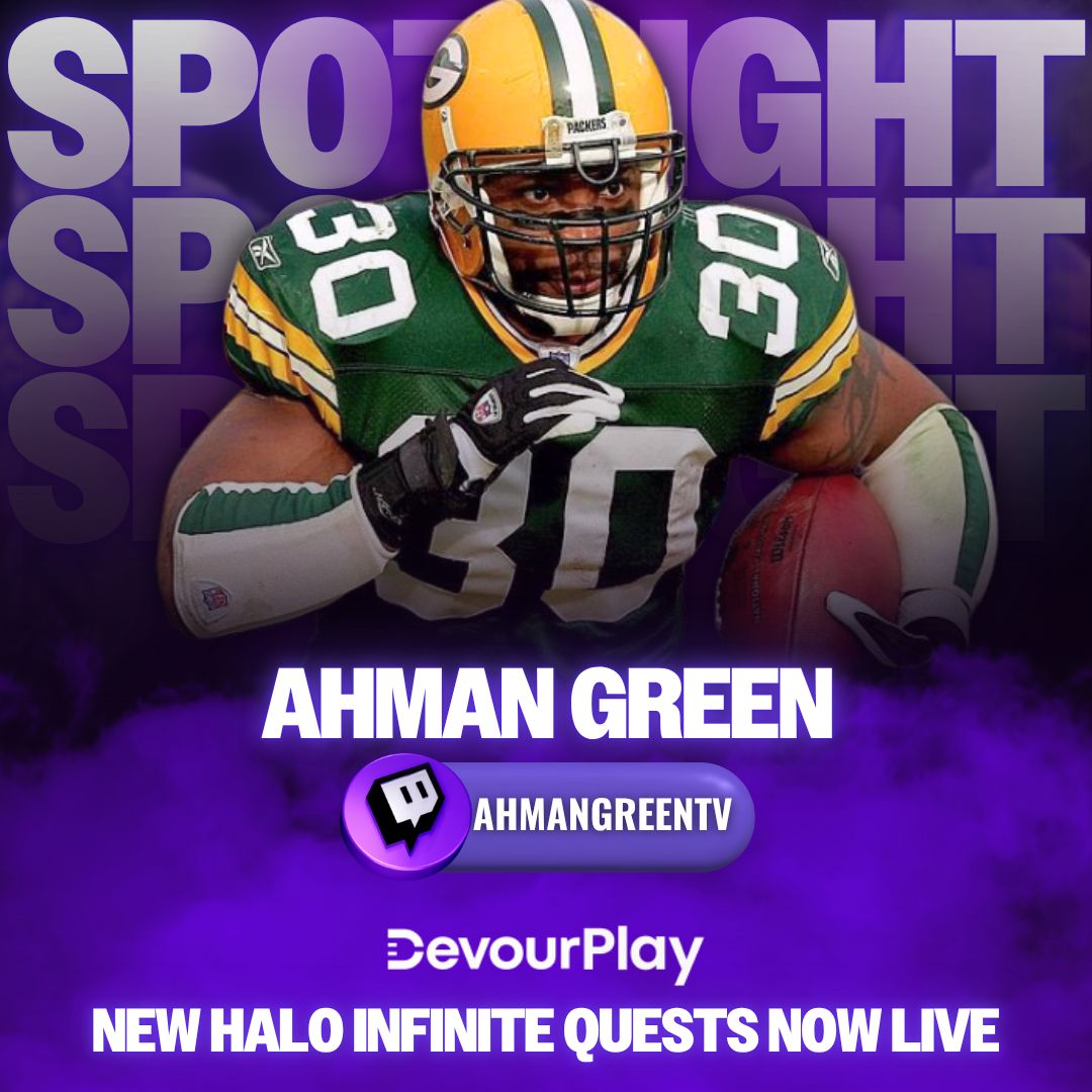 Devour (@godevour) on Twitter photo 🔥 Creator Spotlight: <a href="/AhmanGreen30/">Ahman Green NFL legend/Head Coach/Gamer</a> is bringing the hype today! 🔥
Play Halo Infinite to complete Ahman's Featured Quest in #DevourPlay to earn LootBoxes today. ➡️ Get 1 Devour LootBox for every 10-Kills (Max: 5) - Ends at Midnight Tonight EST ⏰
You can also earn EXTRA XP via 🔥 Creator Spotlight: <a href="/AhmanGreen30/">Ahman Green NFL legend/Head Coach/Gamer</a> is bringing the hype today! 🔥
Play Halo Infinite to complete Ahman's Featured Quest in #DevourPlay to earn LootBoxes today. ➡️ Get 1 Devour LootBox for every 10-Kills (Max: 5) - Ends at Midnight Tonight EST ⏰
You can also earn EXTRA XP via