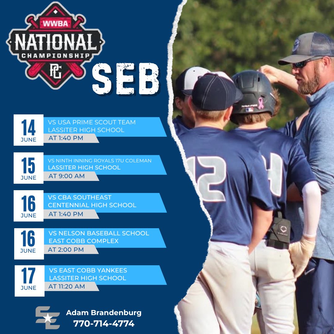 My WWBA schedule this week <a href="/kc__brown/">KC Brown</a> <a href="/FTBaseball2019/">Jason Mock</a> <a href="/Coach_BHolloway/">BJ Holloway</a> <a href="/CoachWaggs22/">Stephen Waggener</a> <a href="/Bease1010/">David Beasley</a> <a href="/NBelch15/">Nolan Belcher</a> <a href="/kmgreer7/">Kellen Greer</a> <a href="/T_Hall10/">Tanner Hall</a> <a href="/JeffreySmith03/">Jeffrey Smith</a> <a href="/coachscott20/">Corvin Scott</a> <a href="/DavidDkelton/">David Kelton</a> <a href="/ajbiss28/">Adam Biss</a> <a href="/DaveSerrano11/">Dave Serrano</a>