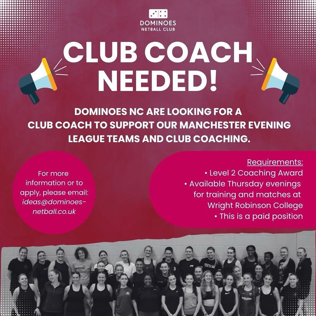 Dominoes Netball Club (@dominoesnc) on Twitter photo With the success and growth of our senior club, we are looking for a Club Coach to oversee and lead our Manchester Evening League teams. This role includes training and match fixtures. 🏐
Interested? Email or drop us a message!
📧 - ideas@dominoes-netball.co.uk
💛🖤 With the success and growth of our senior club, we are looking for a Club Coach to oversee and lead our Manchester Evening League teams. This role includes training and match fixtures. 🏐
Interested? Email or drop us a message!
📧 - ideas@dominoes-netball.co.uk
💛🖤
